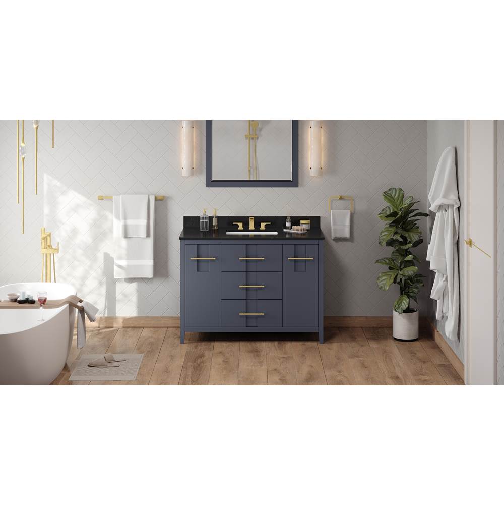 Jeffrey Alexander - 48'' Blue Steel Katara Vanity, Black Granite Vanity Top, Undermount Rectangle Bowl - Blue Steel