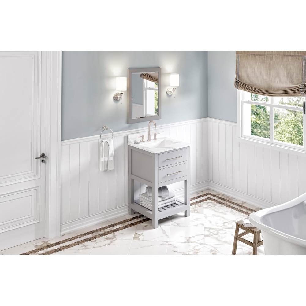 24'' Grey Wavecrest Vanity, Calacatta Vienna Quartz Vanity Top, undermount rectangle bowl