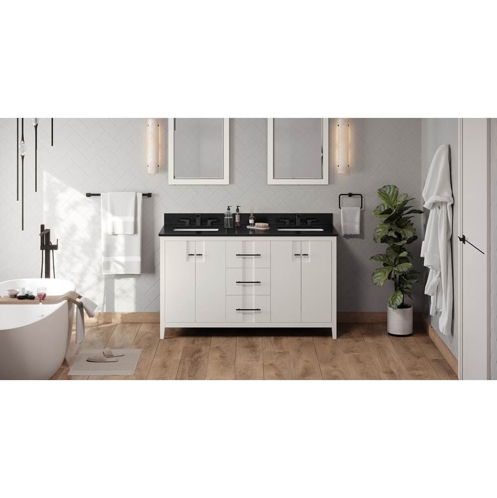 Jeffrey Alexander - 60'' White Katara Vanity, Double Bowl, Black Granite Vanity Top, Two Undermount Rectangle Bowls - White