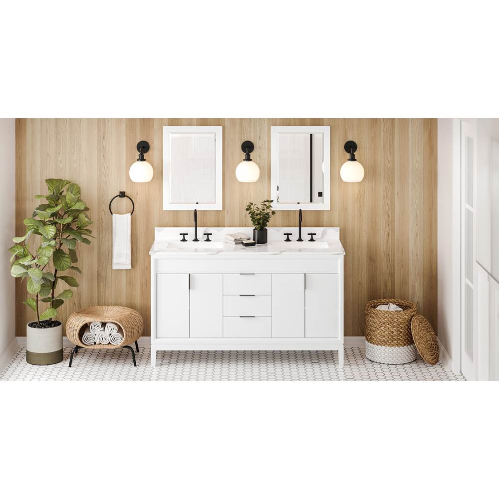 Jeffrey Alexander - 60'' White Theodora Vanity, Double Bowl, Calacatta Vienna Quartz Vanity Top, Two Undermount Rectangle Bowls - White