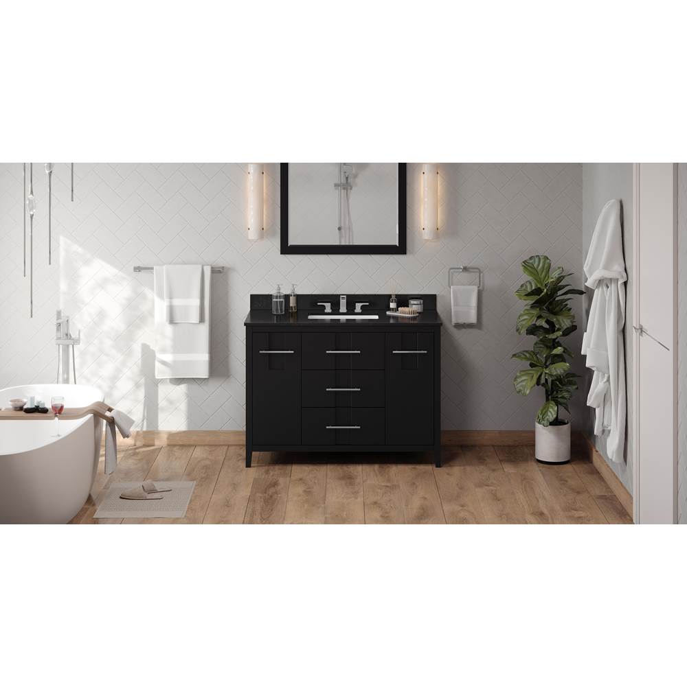 Jeffrey Alexander - 48'' Black Katara Vanity, Black Granite Vanity Top, Undermount Rectangle Bowl - Black