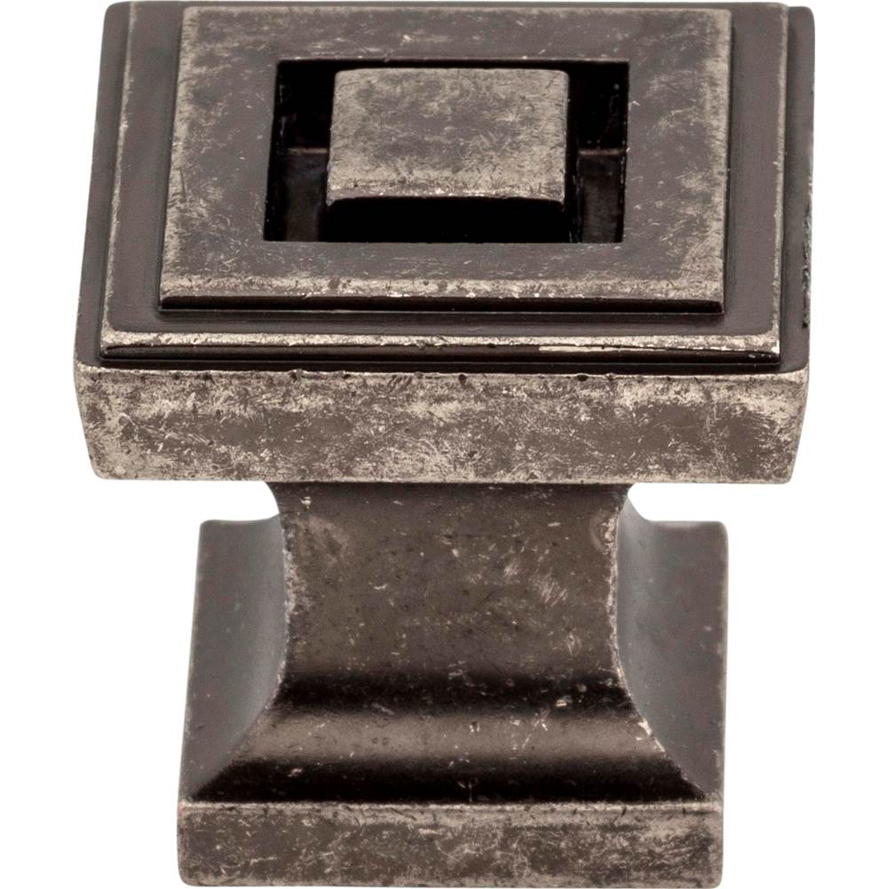 1'' Overall Length Distressed Pewter Square Delmar Cabinet Knob