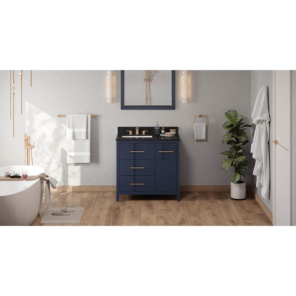 Jeffrey Alexander - 36'' Hale Blue Katara Vanity, Left Offset, Black Granite Vanity Top, Undermount Rectangle Bowl - Hale Blue