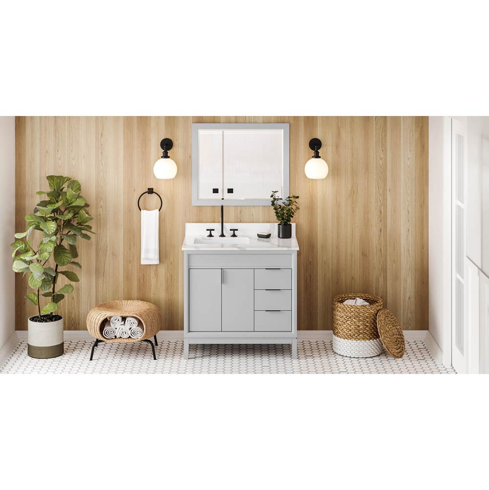 Jeffrey Alexander - 36'' Grey Theodora Vanity, Left Offset, Calacatta Vienna Quartz Vanity Top, Undermount Rectangle Bowl - Grey