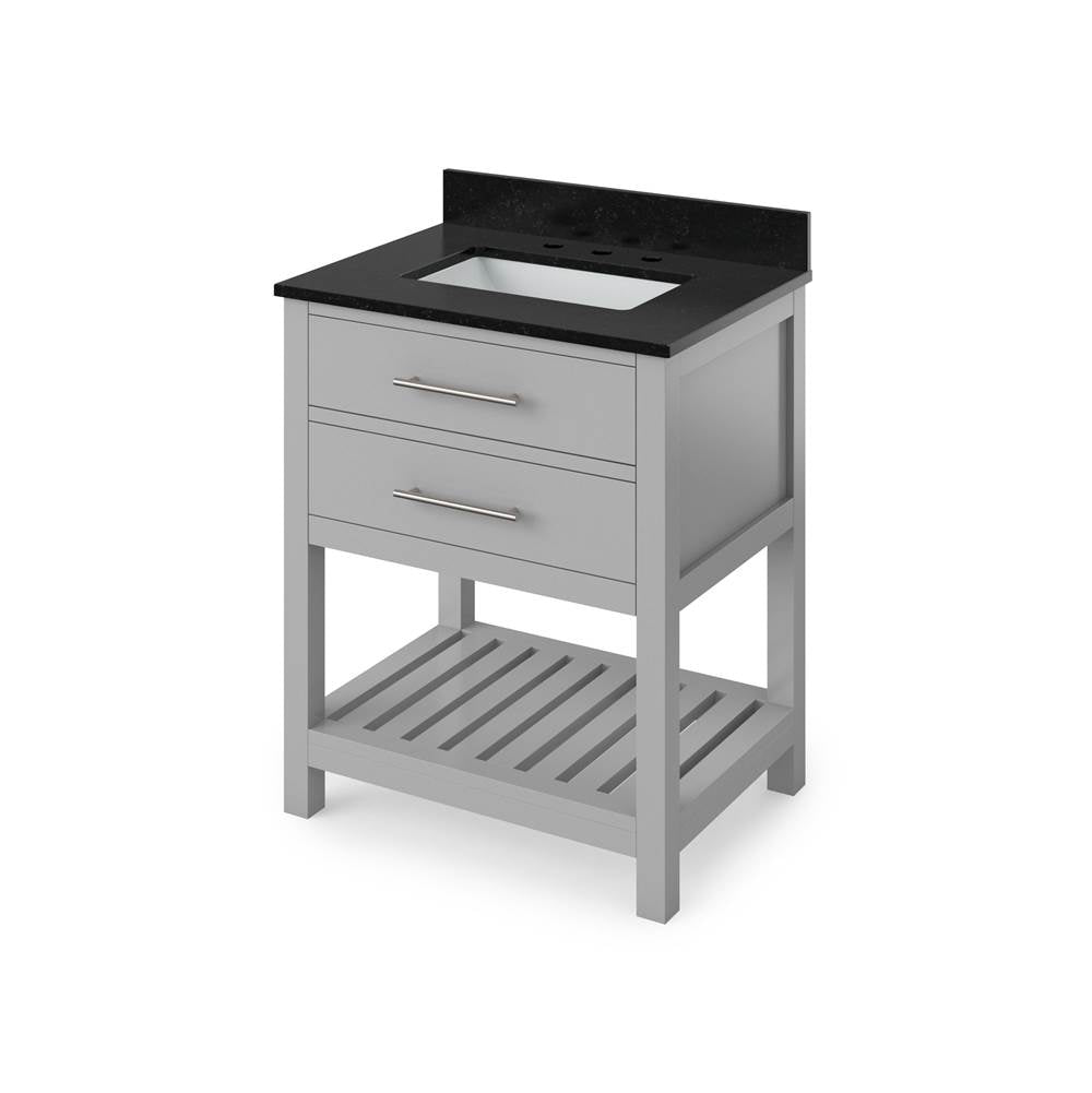 Jeffrey Alexander - 30'' Grey Wavecrest Vanity, Black Granite Vanity Top, undermount rectangle bowl - Grey