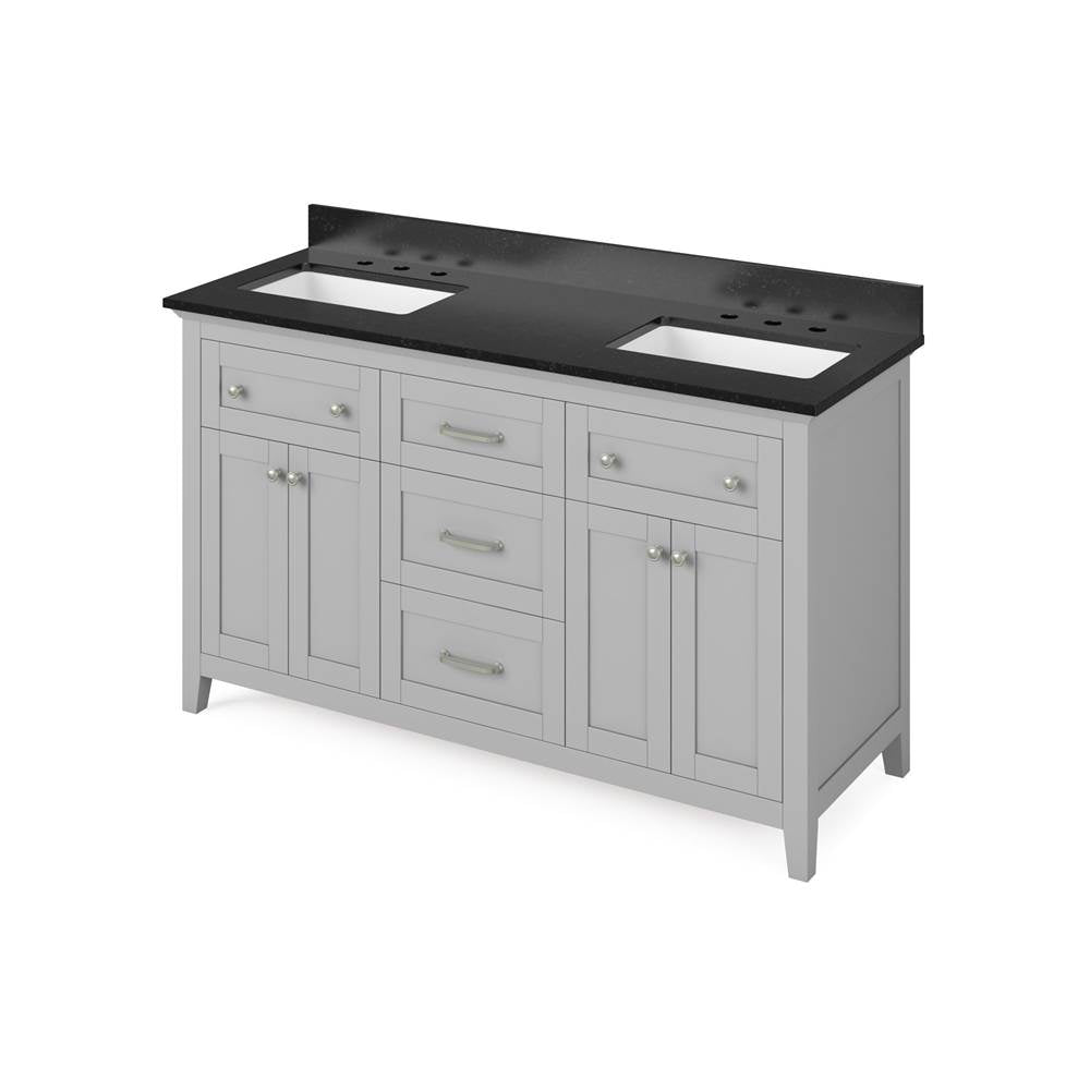 Jeffrey Alexander - 60'' Grey Chatham Vanity, double bowl, Black Granite Vanity Top, two undermount rectangle bowls - Grey