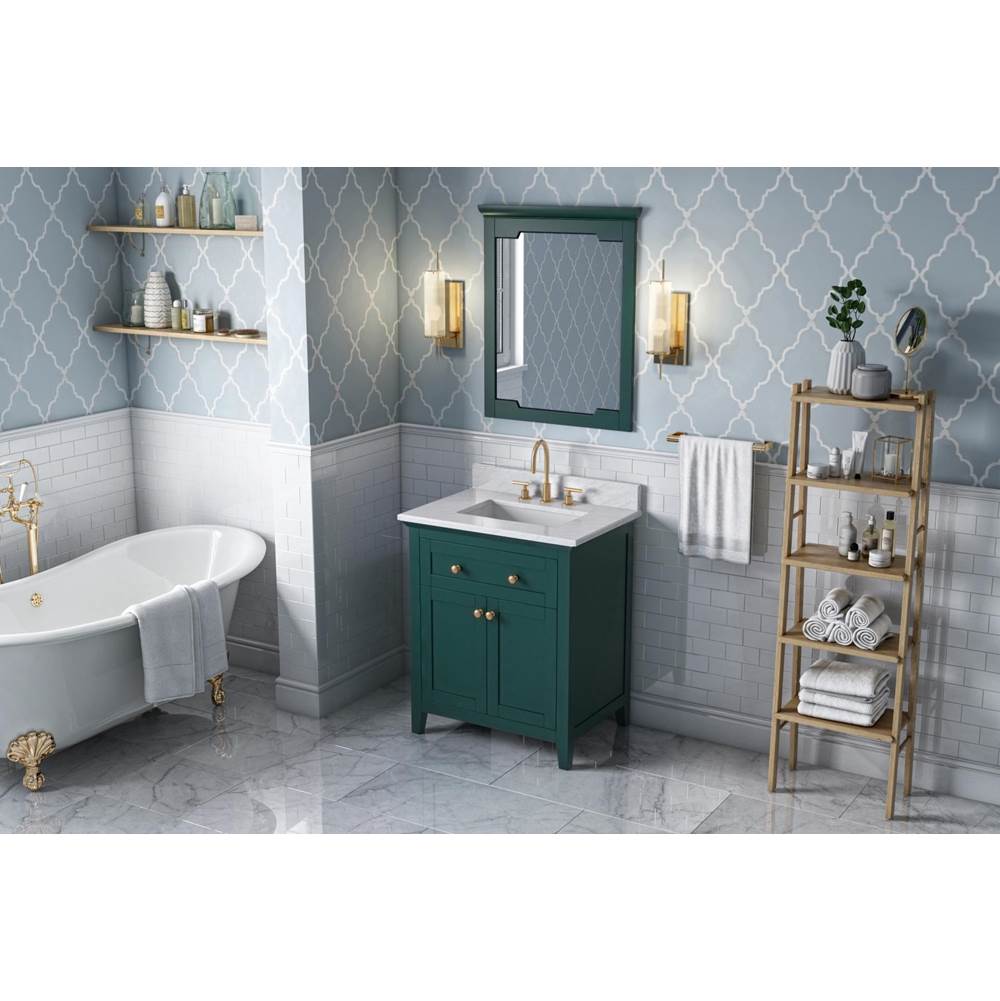 Jeffrey Alexander - 30'' Forest Green Chatham Vanity, White Carrara Marble Vanity Top, undermount rectangle bowl - Green