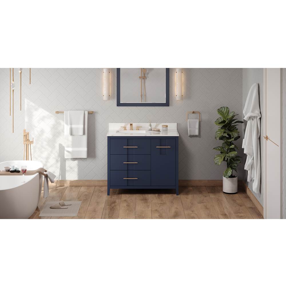 Jeffrey Alexander - 42'' Hale Blue Katara Vanity, Left Offset, Calacatta Vienna Quartz Vanity Top, Undermount Rectangle Bowl - Hale Blue