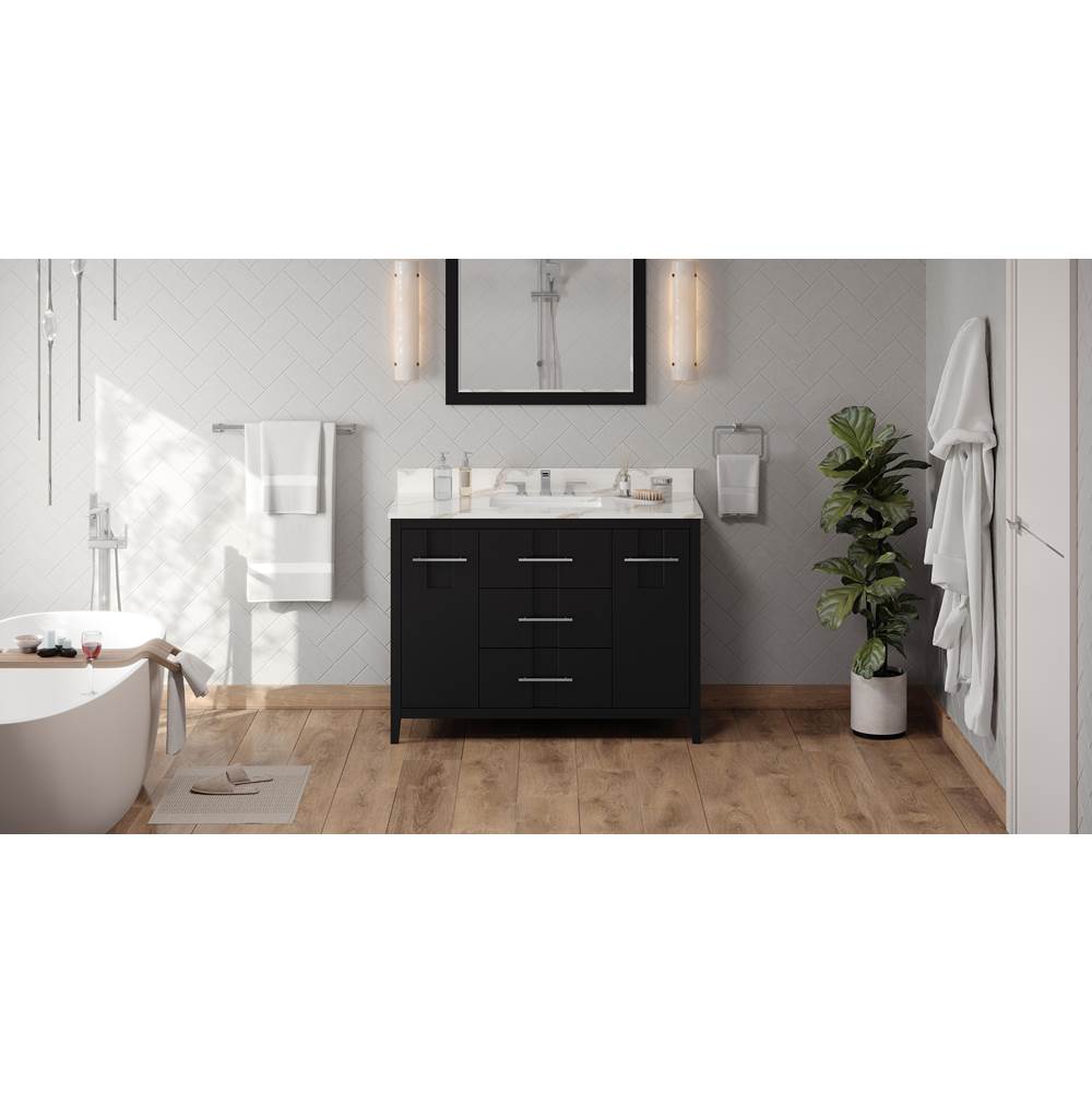 Jeffrey Alexander - 48'' Black Katara Vanity, Calacatta Vienna Quartz Vanity Top, Undermount Rectangle Bowl - Black