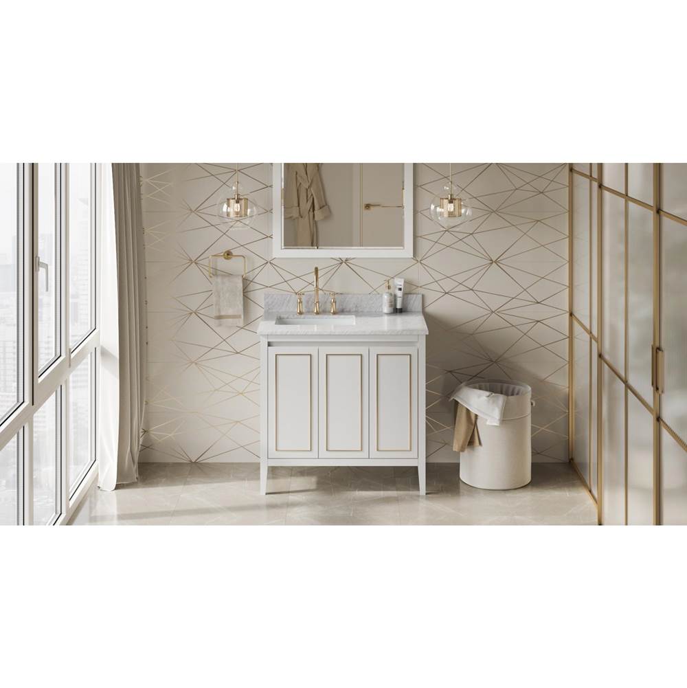 Jeffrey Alexander - 36'' White Percival Vanity, Left Offset, White Carrara Marble Vanity Top, Undermount Rectangle Bowl - White