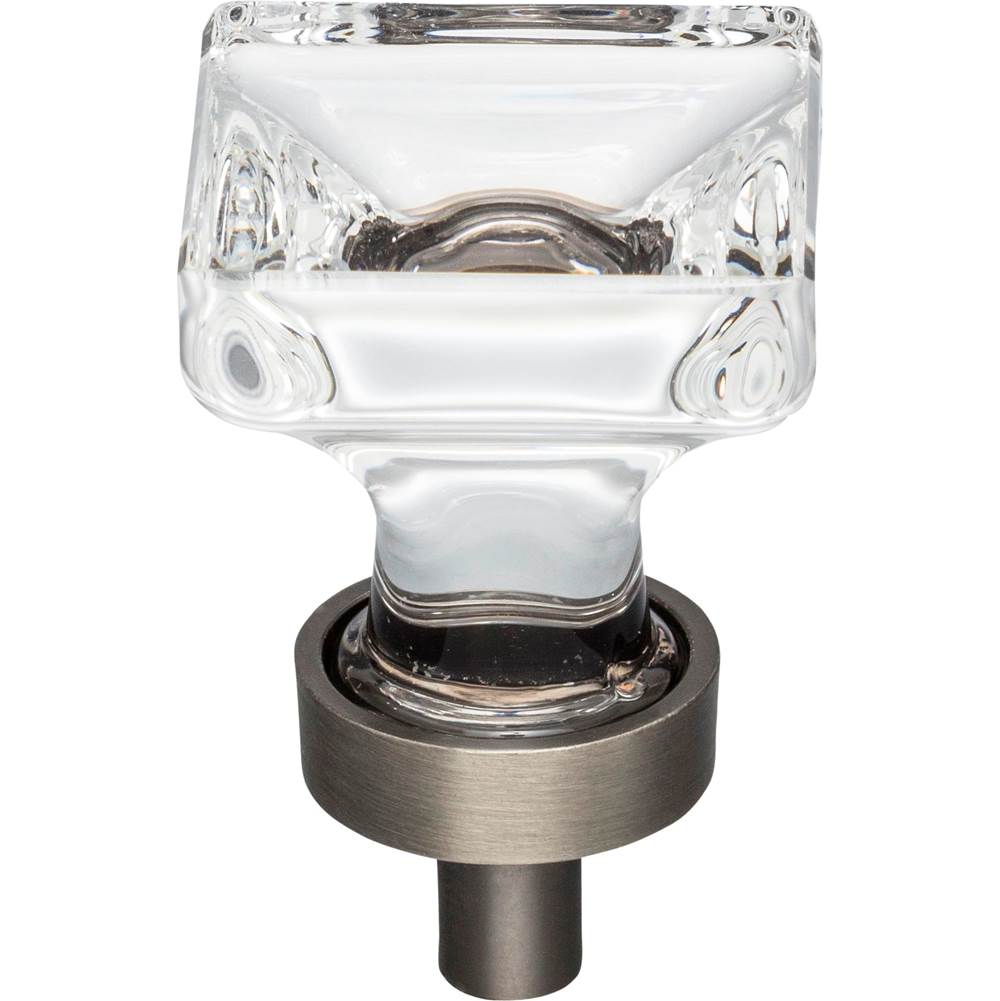 1'' Overall Length Brushed Pewter Square Glass Harlow Cabinet Knob