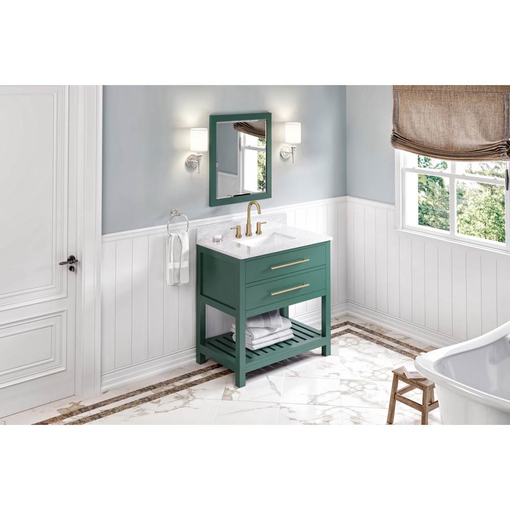Jeffrey Alexander - 36'' Forest Green Wavecrest Vanity, White Carrara Marble Vanity Top, undermount rectangle bowl - Green