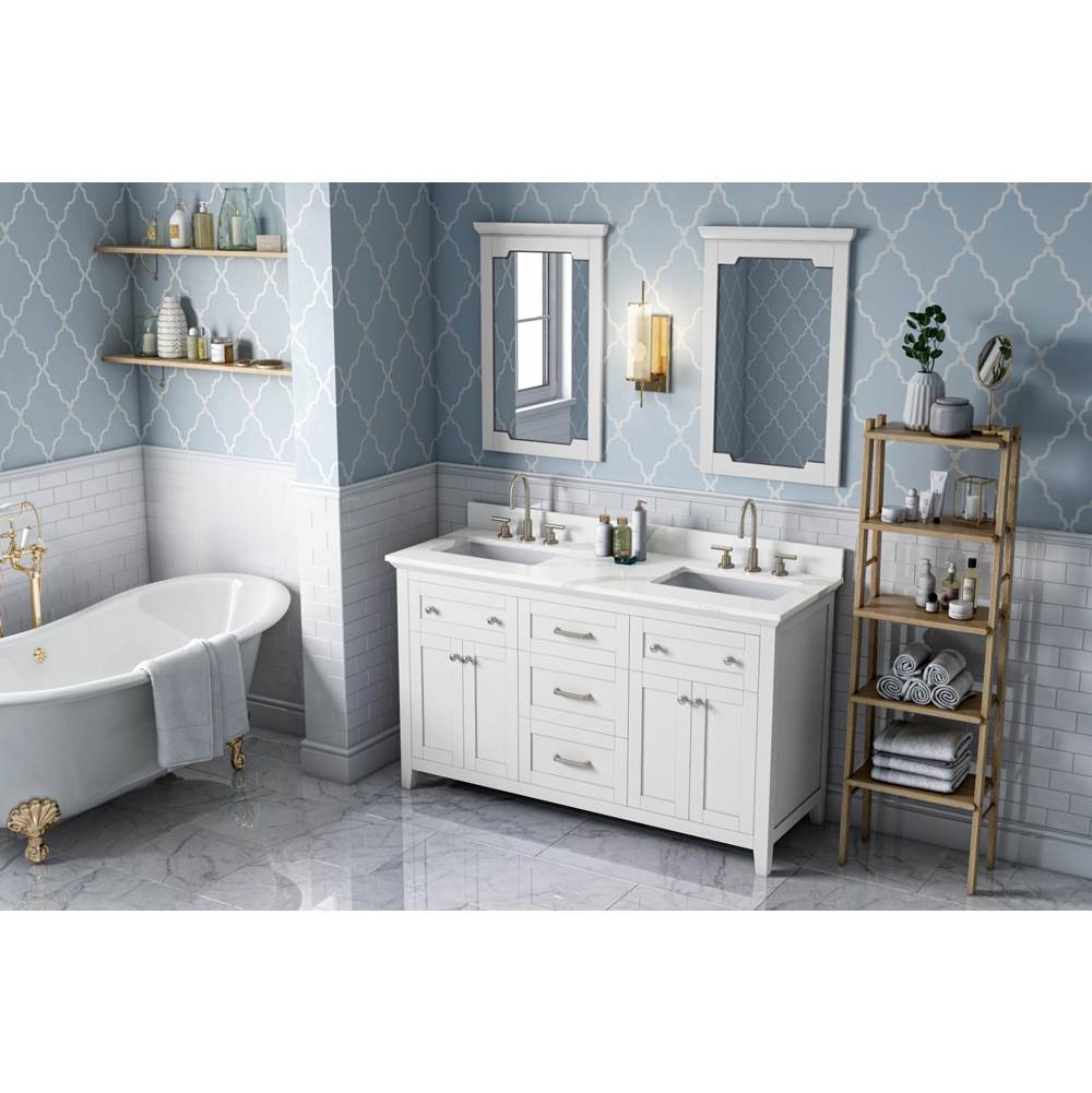60'' Chocolate Chatham Vanity, double bowl, Calacatta Vienna Quartz Vanity Top, two undermount rectangle bowls