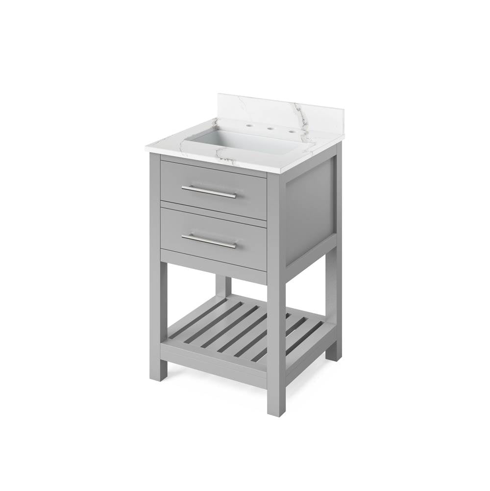 Jeffrey Alexander - 24'' Grey Wavecrest Vanity, Calacatta Vienna Quartz Vanity Top, undermount rectangle bowl - Grey
