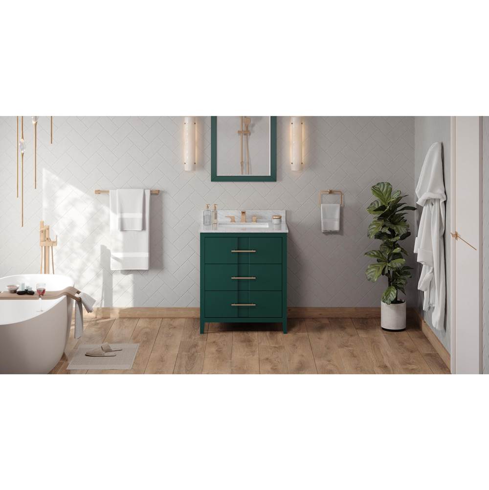 Jeffrey Alexander - 30'' Forest Green Katara Vanity, White Carrara Marble Vanity Top, Undermount Rectangle Bowl - Green