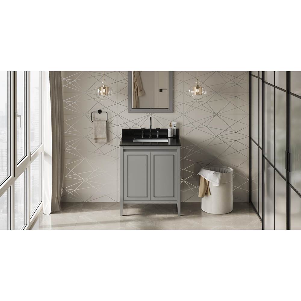 Jeffrey Alexander - 30'' Grey Percival Vanity, Black Granite Vanity Top, Undermount Rectangle Bowl - Grey