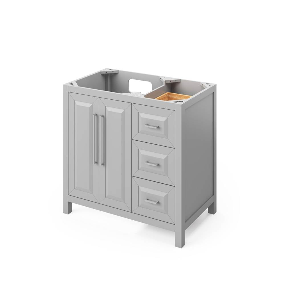 36'' Black Cade Vanity, left offset, White Carrara Marble Vanity Top, undermount rectangle bowl