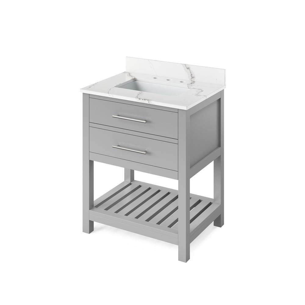 Jeffrey Alexander - 30'' Grey Wavecrest Vanity, Calacatta Vienna Quartz Vanity Top, undermount rectangle bowl - Grey