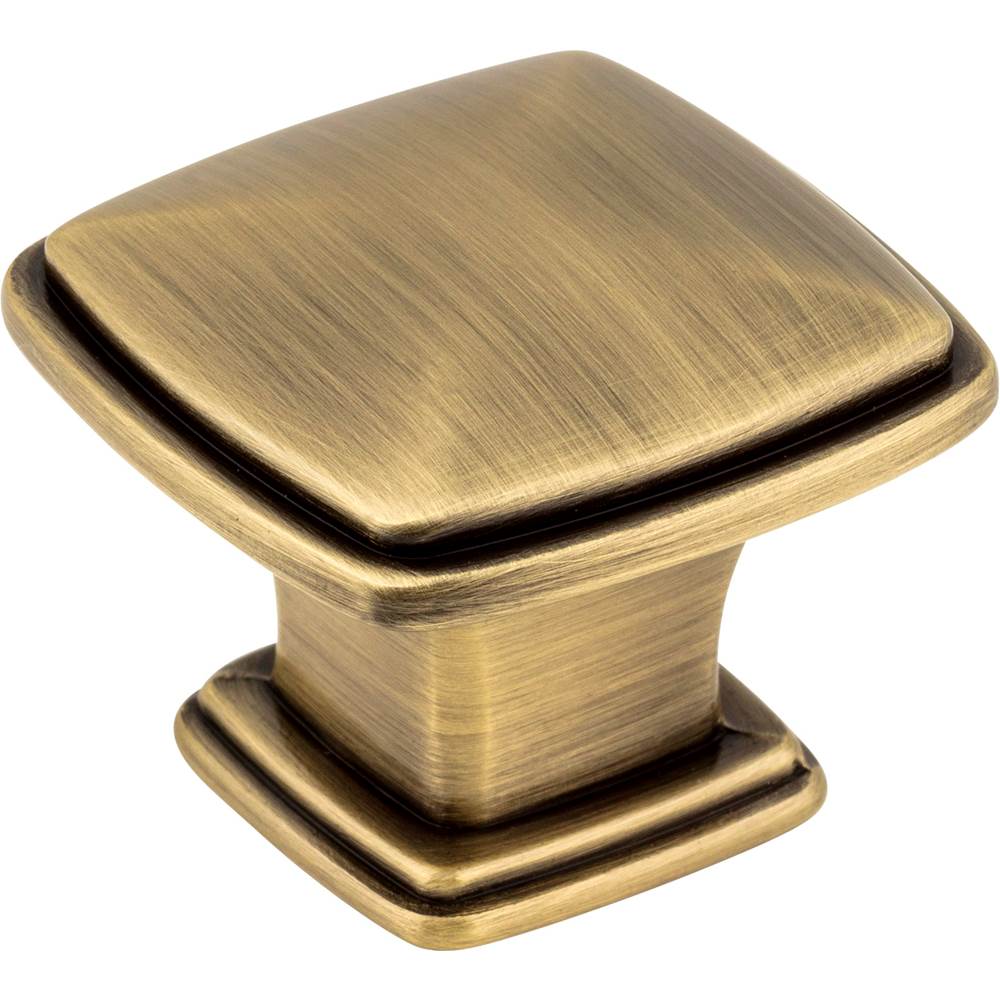 Jeffrey Alexander - 1-3/16'' Overall Length Brushed Antique Brass Square Milan 1 Cabinet Knob - Brushed Antique Brass