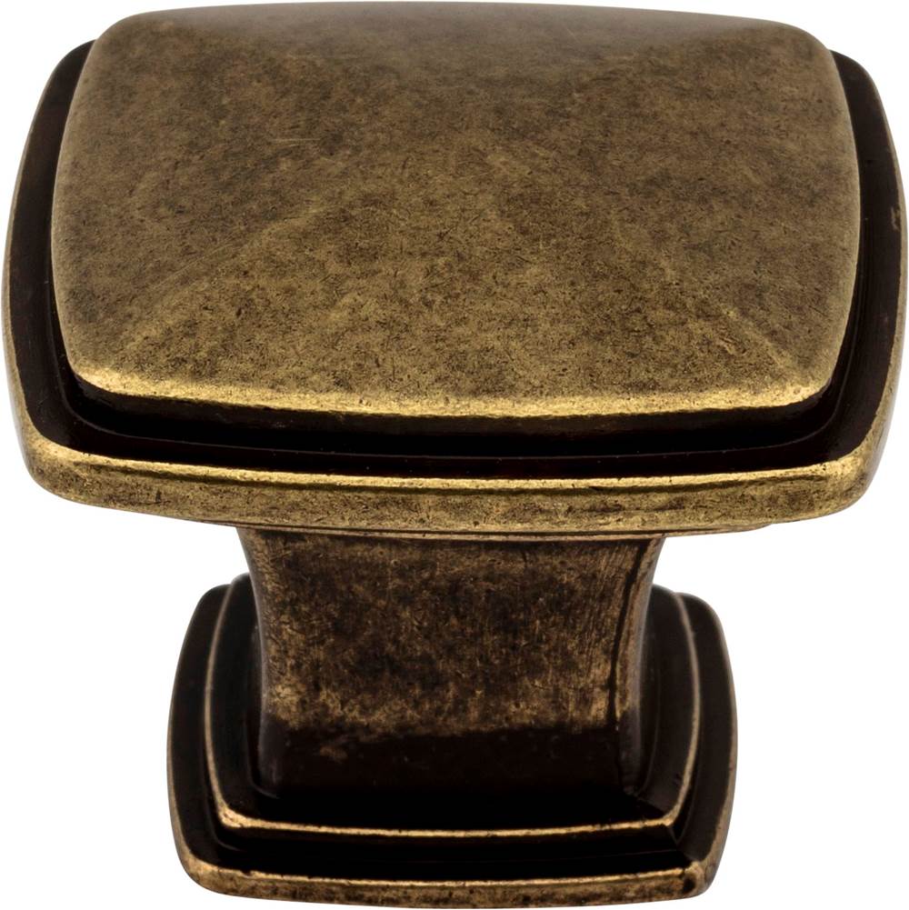 1-3/16'' Overall Length Lightly Distressed Antique Brass Square Milan 1 Cabinet Knob