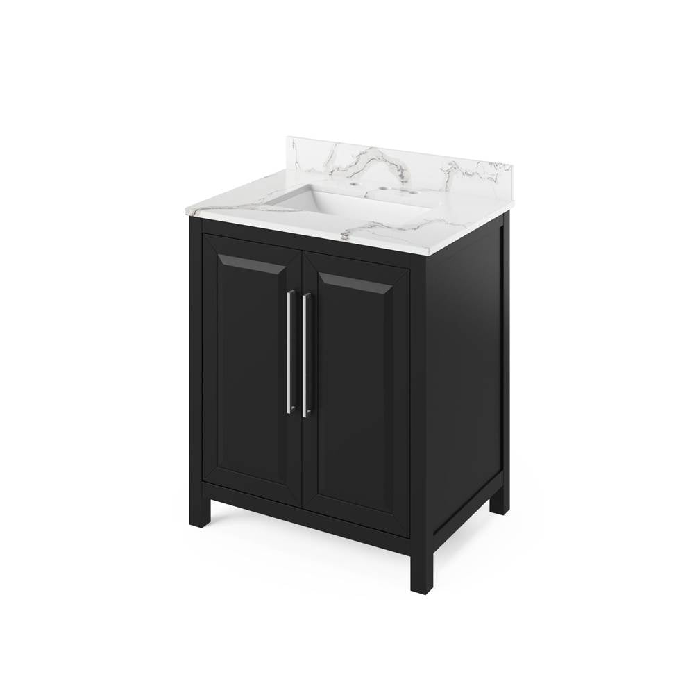 Jeffrey Alexander - 30'' Black Cade Vanity, Calacatta Vienna Quartz Vanity Top, undermount rectangle bowl - Black