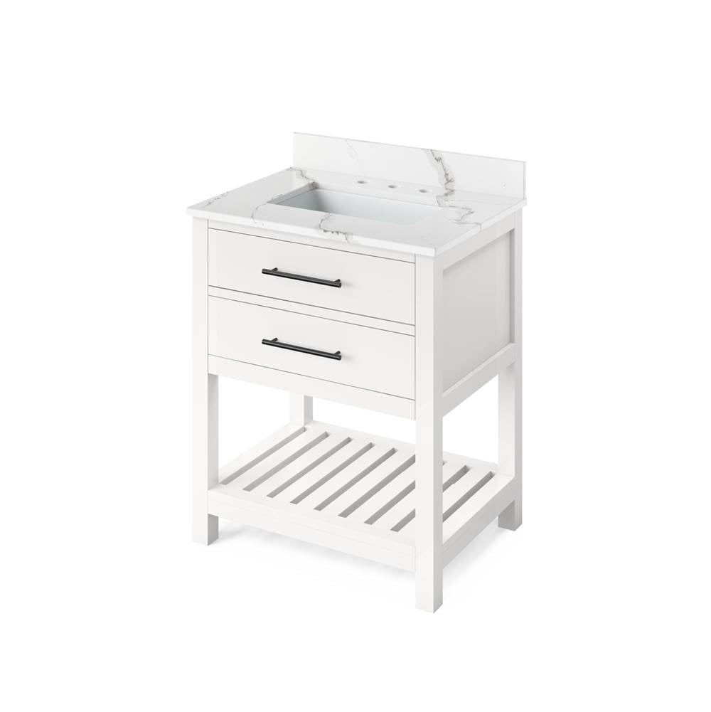 Jeffrey Alexander - 30'' White Wavecrest Vanity, Calacatta Vienna Quartz Vanity Top, undermount rectangle bowl - White