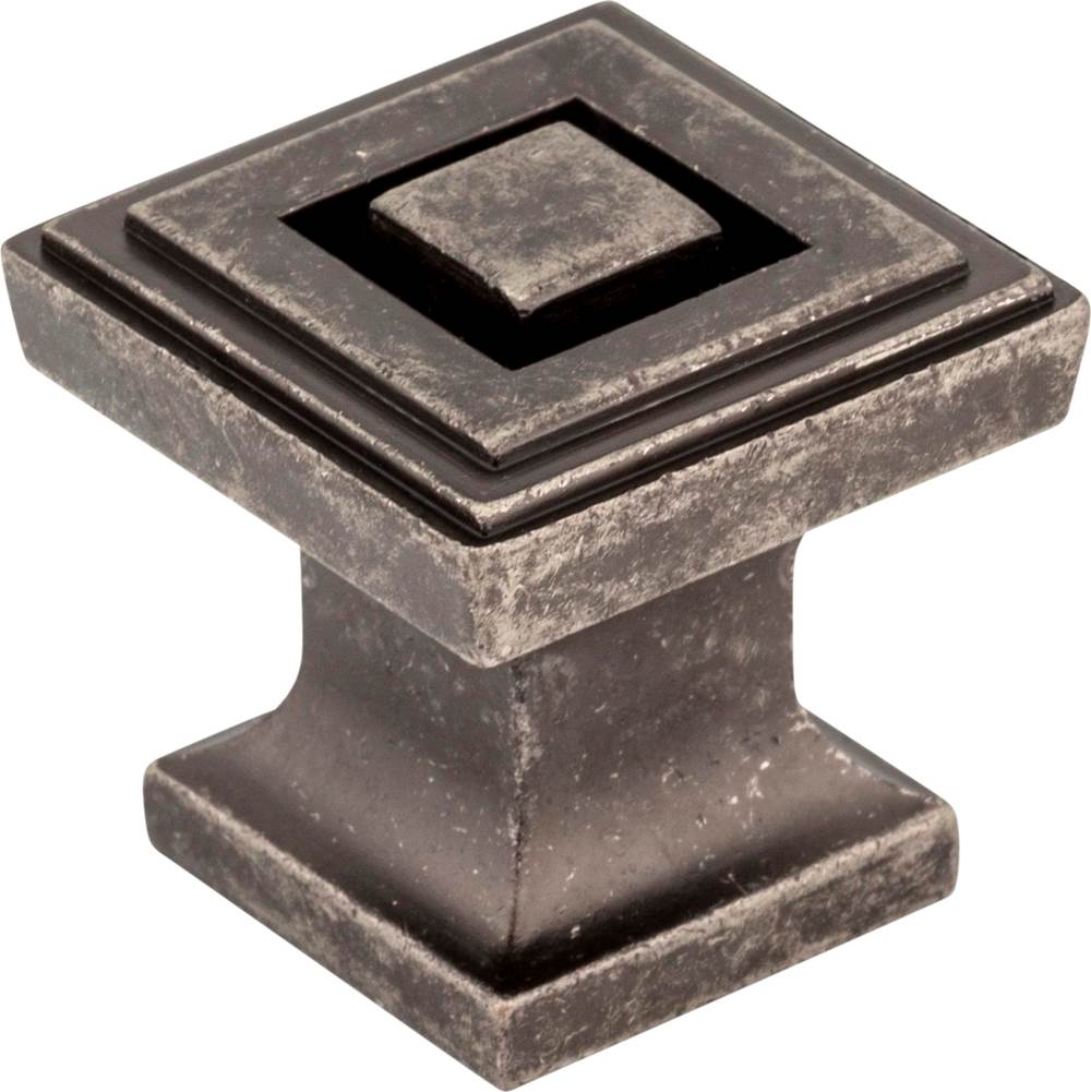 Jeffrey Alexander - 1'' Overall Length Distressed Pewter Square Delmar Cabinet Knob - Distressed Pewter
