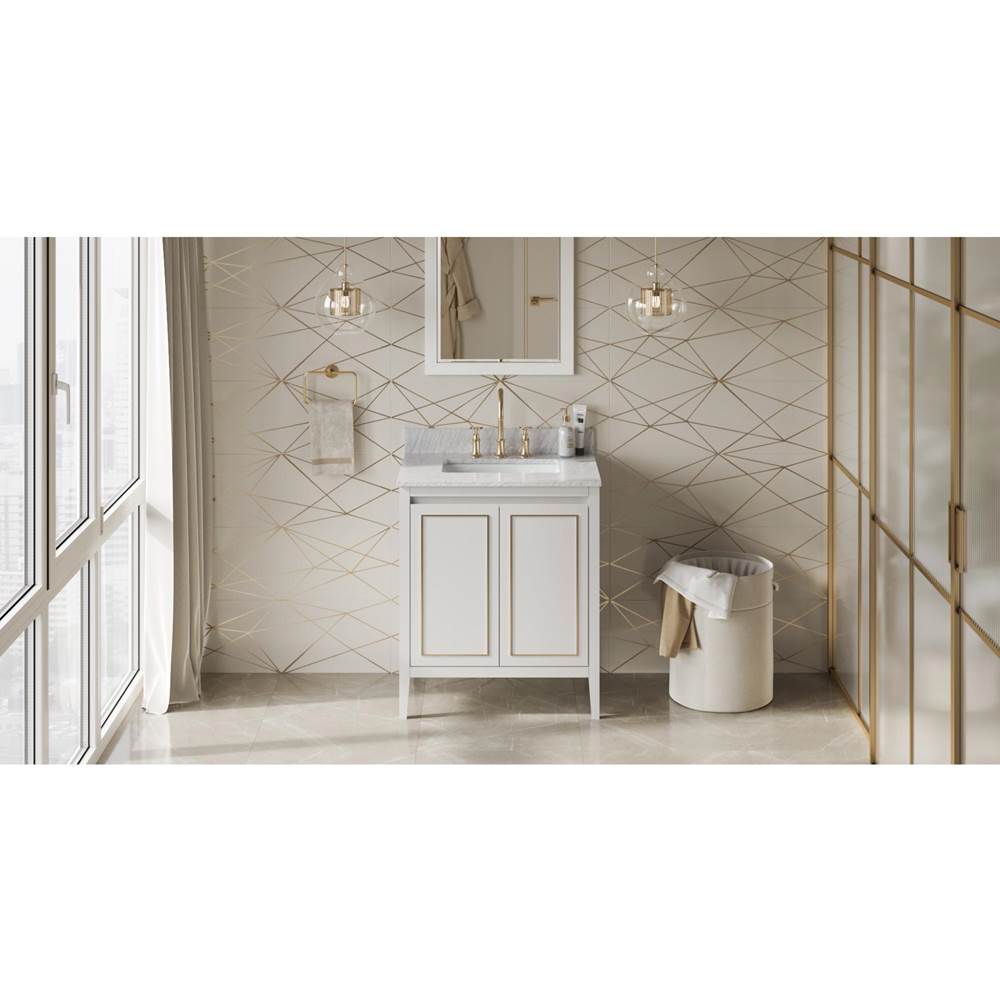 Jeffrey Alexander - 30'' White Percival Vanity, White Carrara Marble Vanity Top, Undermount Rectangle Bowl - White