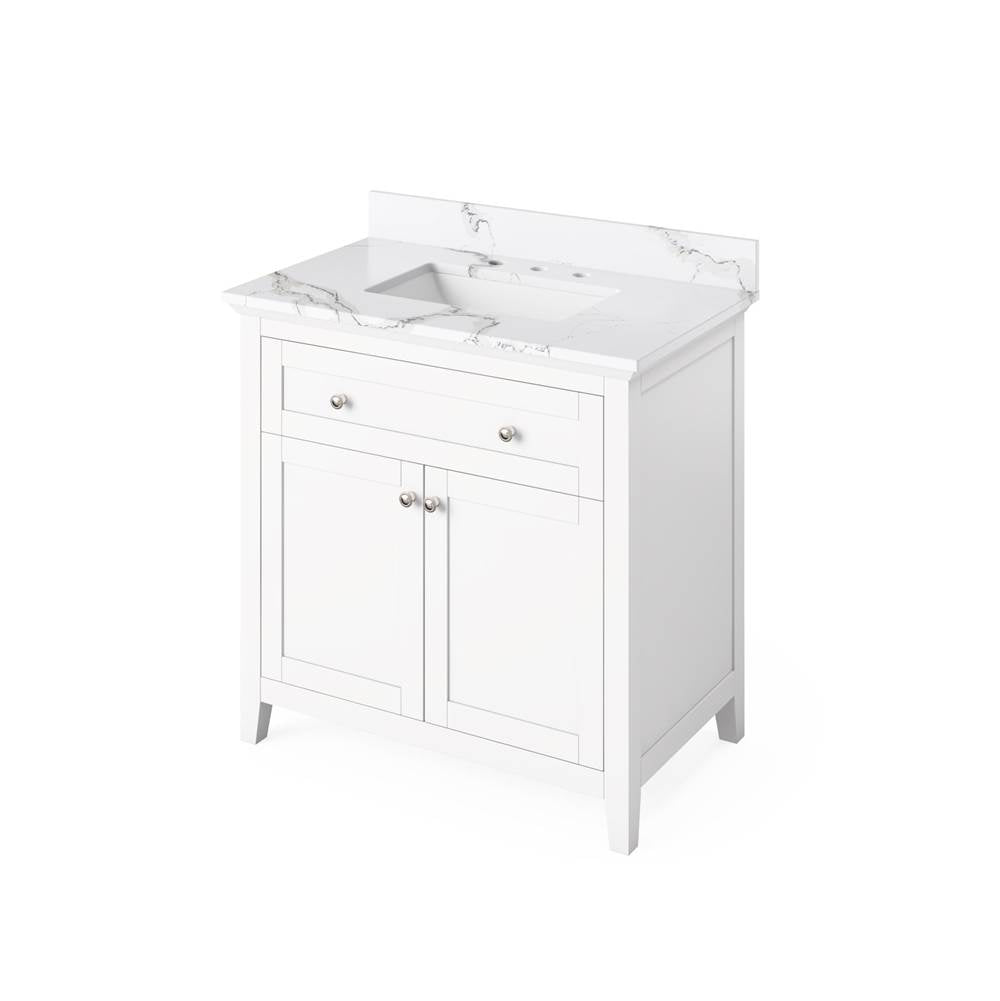 Jeffrey Alexander - 36'' White Chatham Vanity, Calacatta Vienna Quartz Vanity Top, undermount rectangle bowl - White
