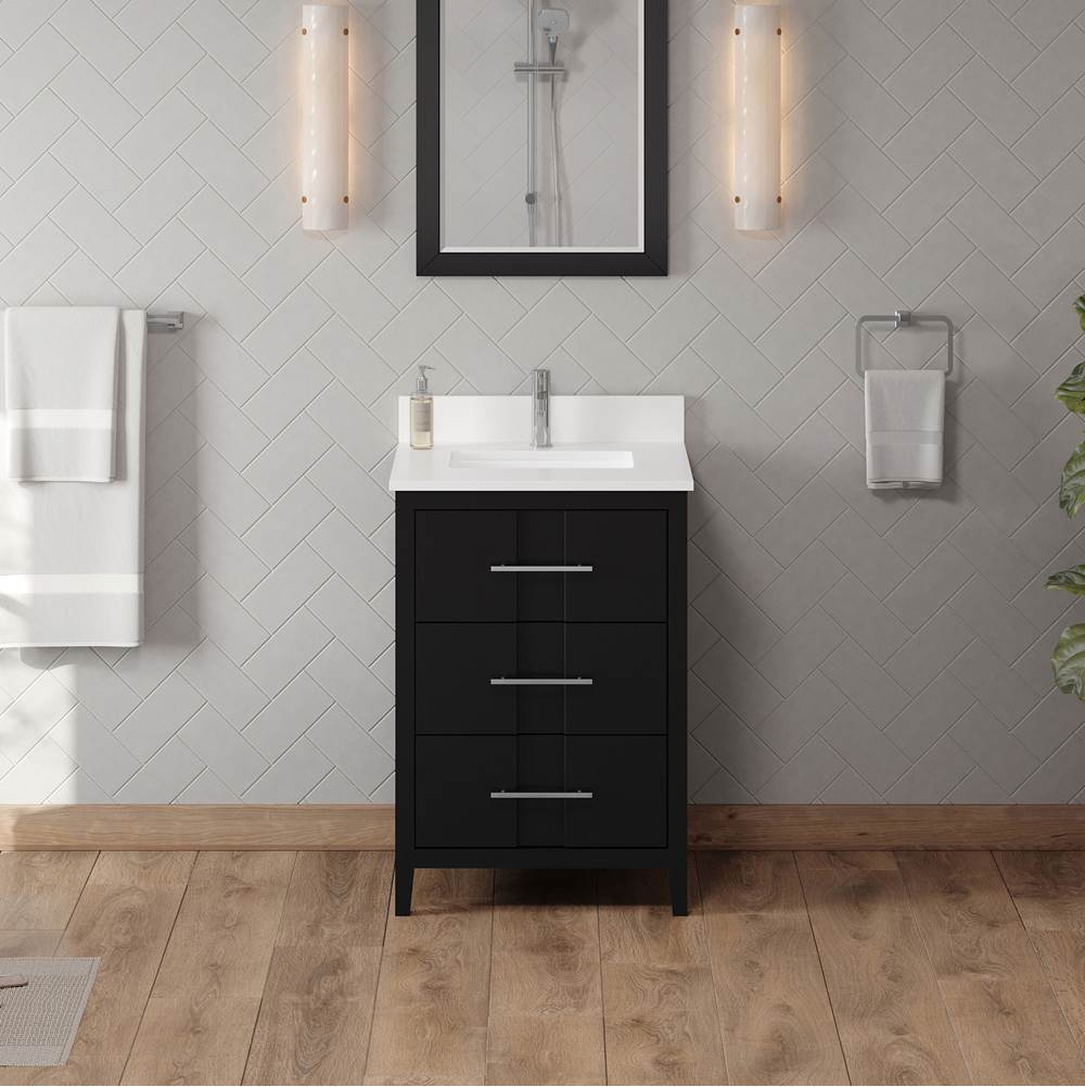 24'' Black Katara Vanity, White Quartz Vanity Top, Undermount Rectangle Bowl