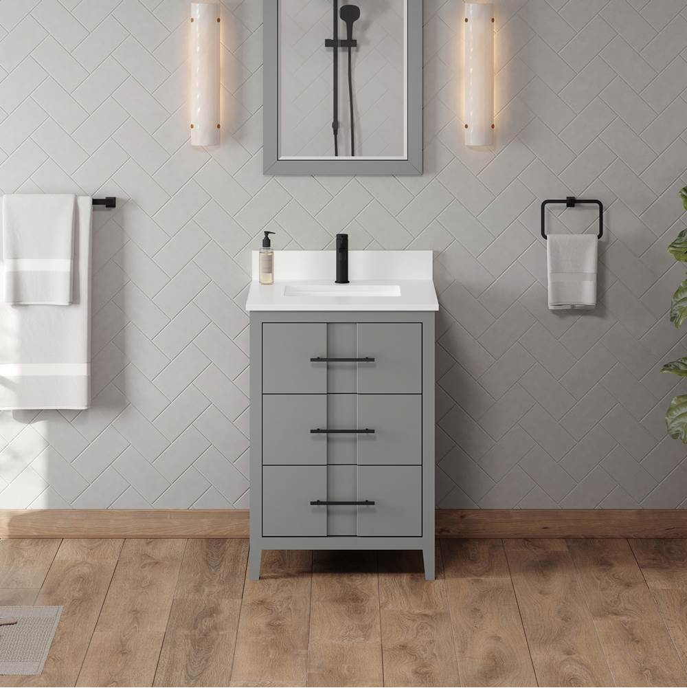 24'' Black Katara Vanity, White Quartz Vanity Top, Undermount Rectangle Bowl
