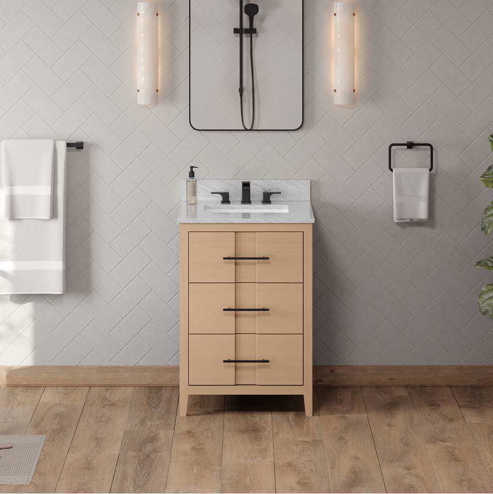 24'' Black Katara Vanity, White Carrara Marble Vanity Top, Undermount Rectangle Bowl