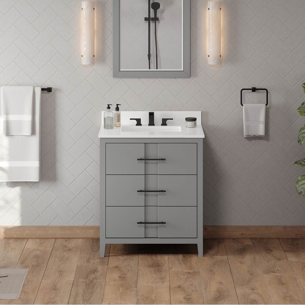 30'' Black Katara Vanity, White Quartz Vanity Top, Undermount Rectangle Bowl