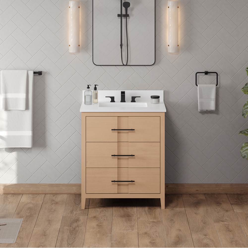 30'' Black Katara Vanity, White Quartz Vanity Top, Undermount Rectangle Bowl