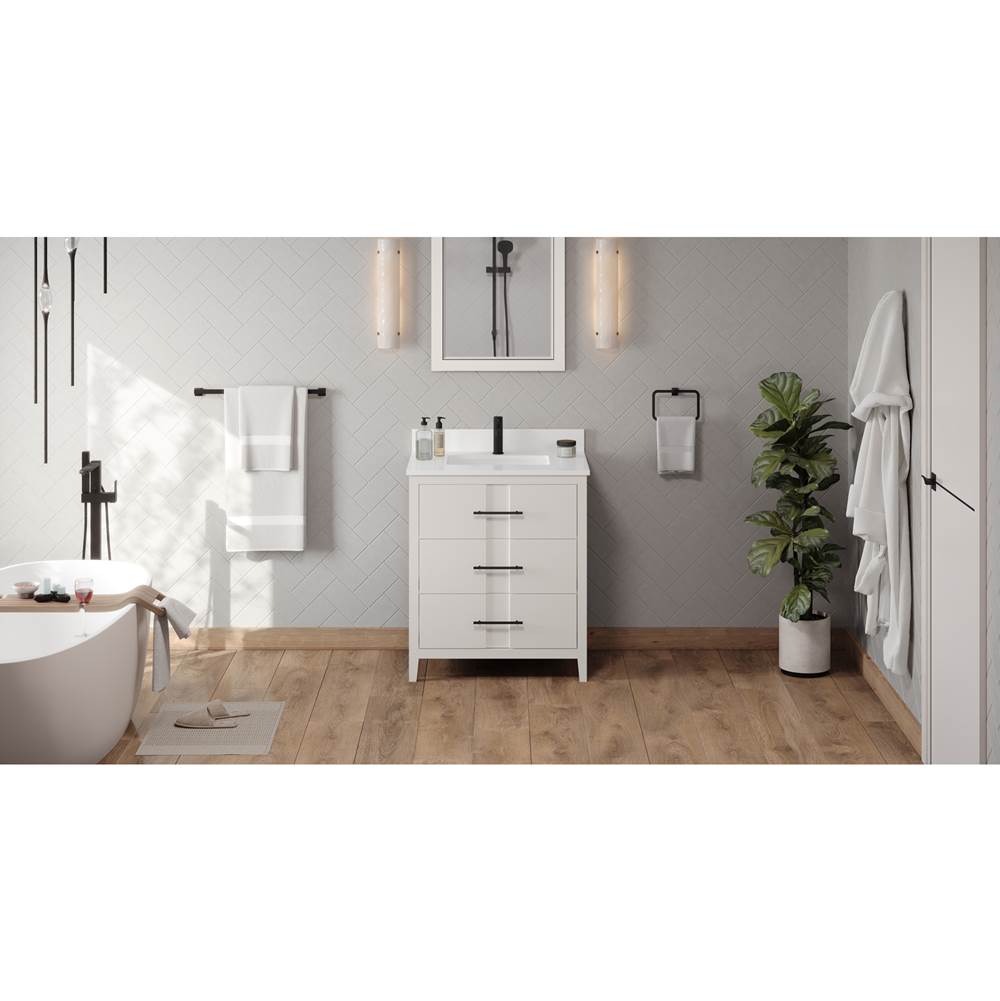 Jeffrey Alexander - 30'' White Katara Vanity, White Quartz Vanity Top, Undermount Rectangle Bowl - White