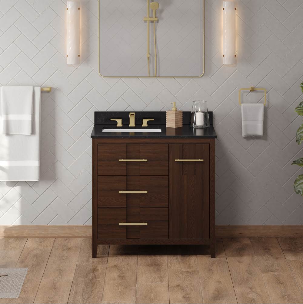 36'' Black Katara Vanity, Left Offset, Black Granite Vanity Top, Undermount Rectangle Bowl