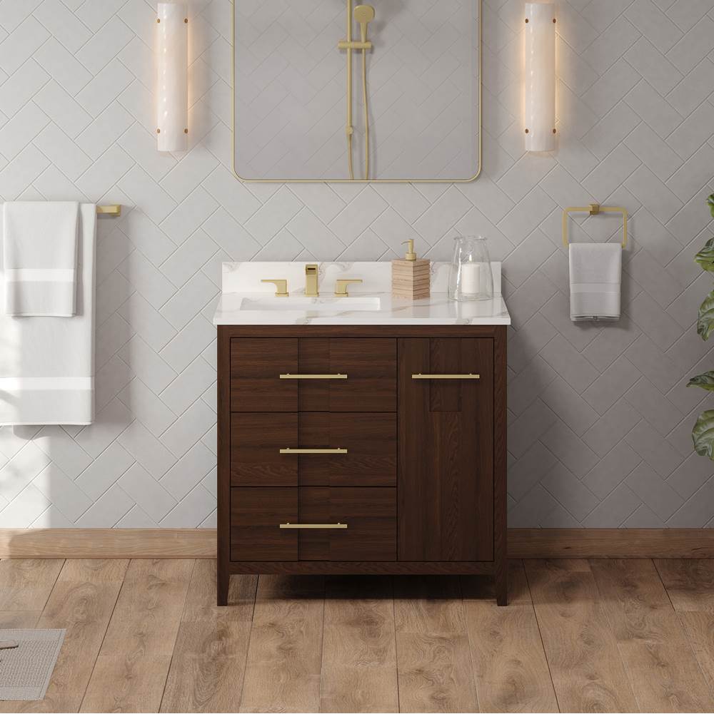 36'' Black Katara Vanity, Left Offset, Calacatta Vienna Quartz Vanity Top, Undermount Rectangle Bowl