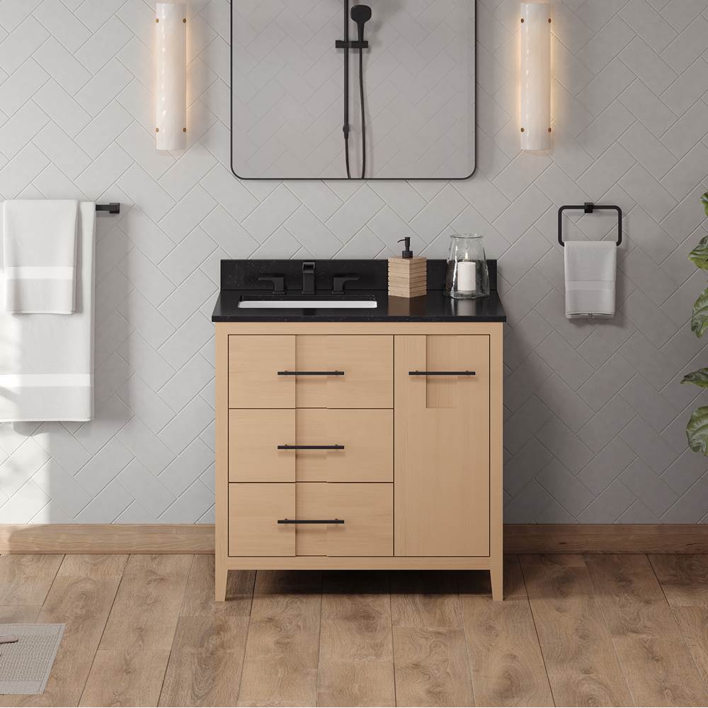 36'' Black Katara Vanity, Left Offset, Black Granite Vanity Top, Undermount Rectangle Bowl