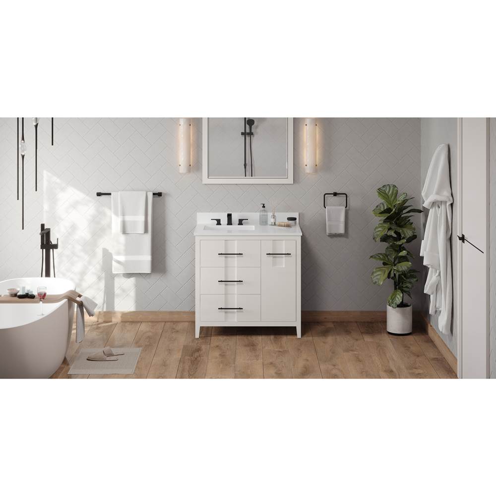 Jeffrey Alexander - 36'' White Katara Vanity, Left Offset, White Quartz Vanity Top, Undermount Rectangle Bowl - White