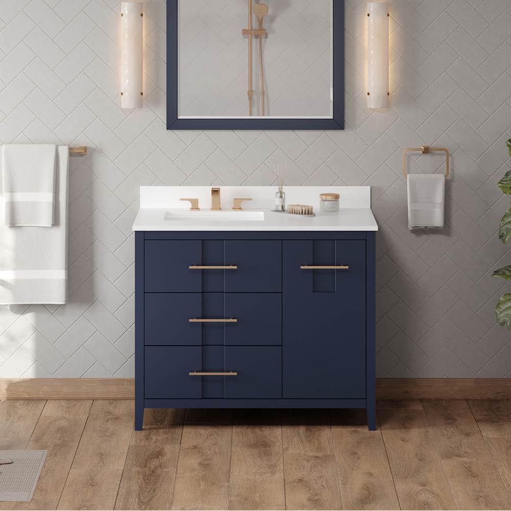 42'' Black Katara Vanity, Left Offset, White Quartz Vanity Top, Undermount Rectangle Bowl