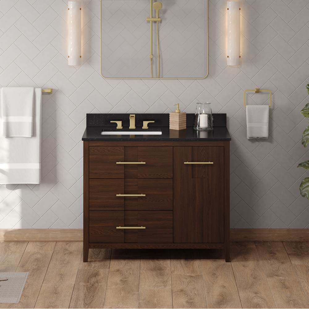 42'' Black Katara Vanity, Left Offset, Black Granite Vanity Top, Undermount Rectangle Bowl