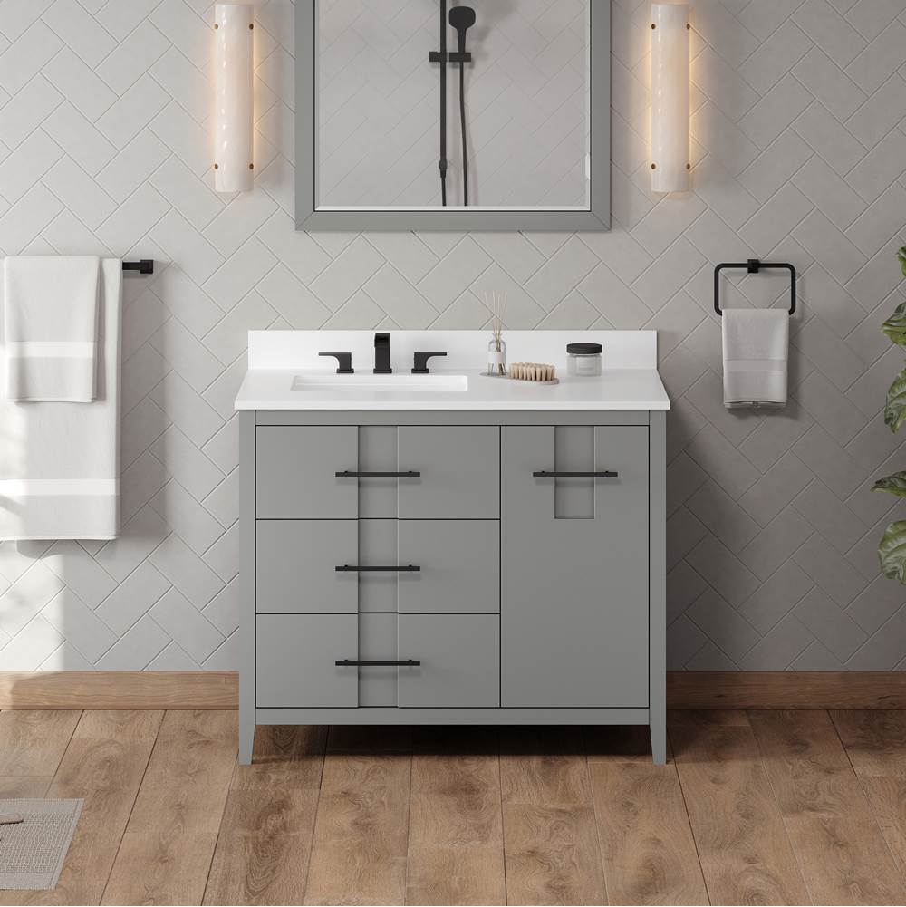42'' Black Katara Vanity, Left Offset, White Quartz Vanity Top, Undermount Rectangle Bowl