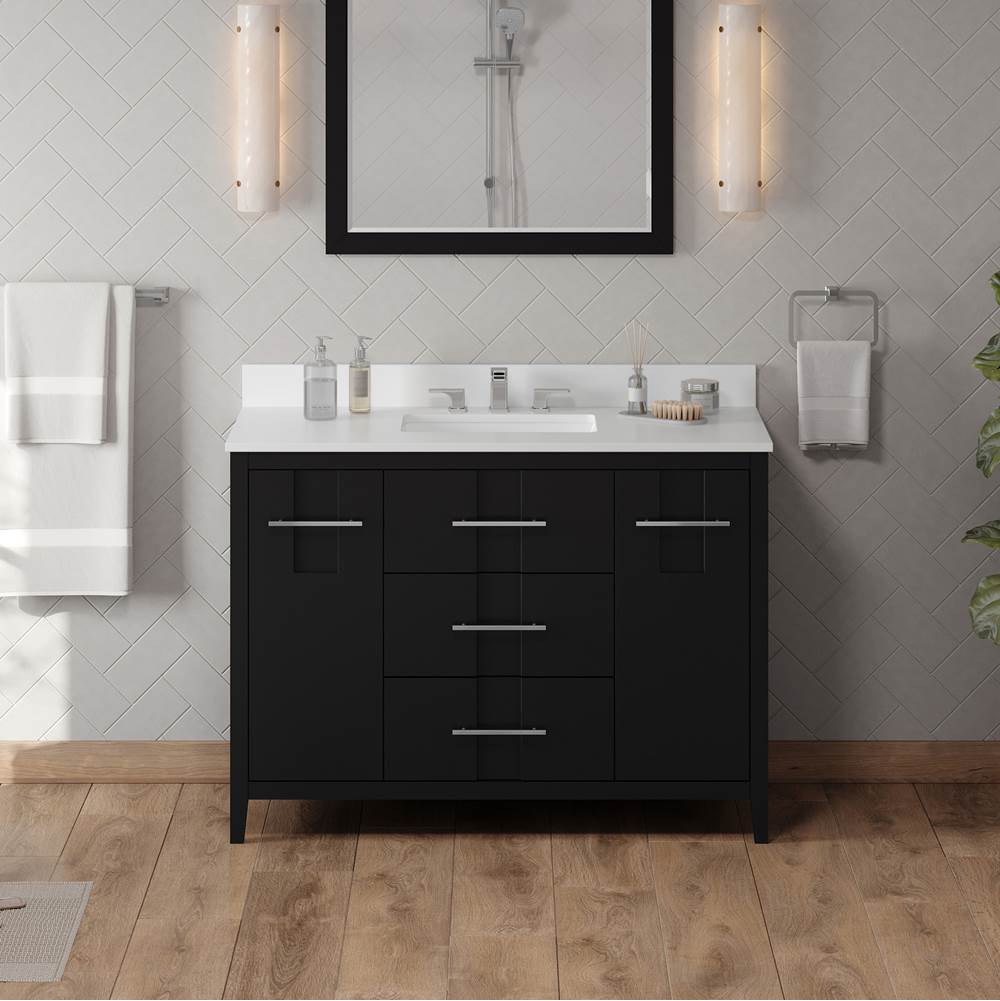 48'' Black Katara Vanity, White Quartz Vanity Top, Undermount Rectangle Bowl