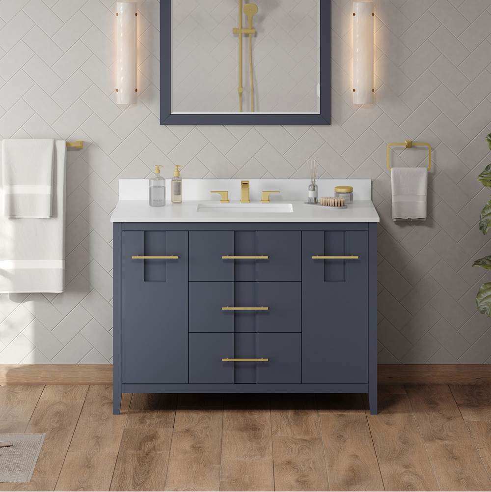 48'' Black Katara Vanity, White Quartz Vanity Top, Undermount Rectangle Bowl