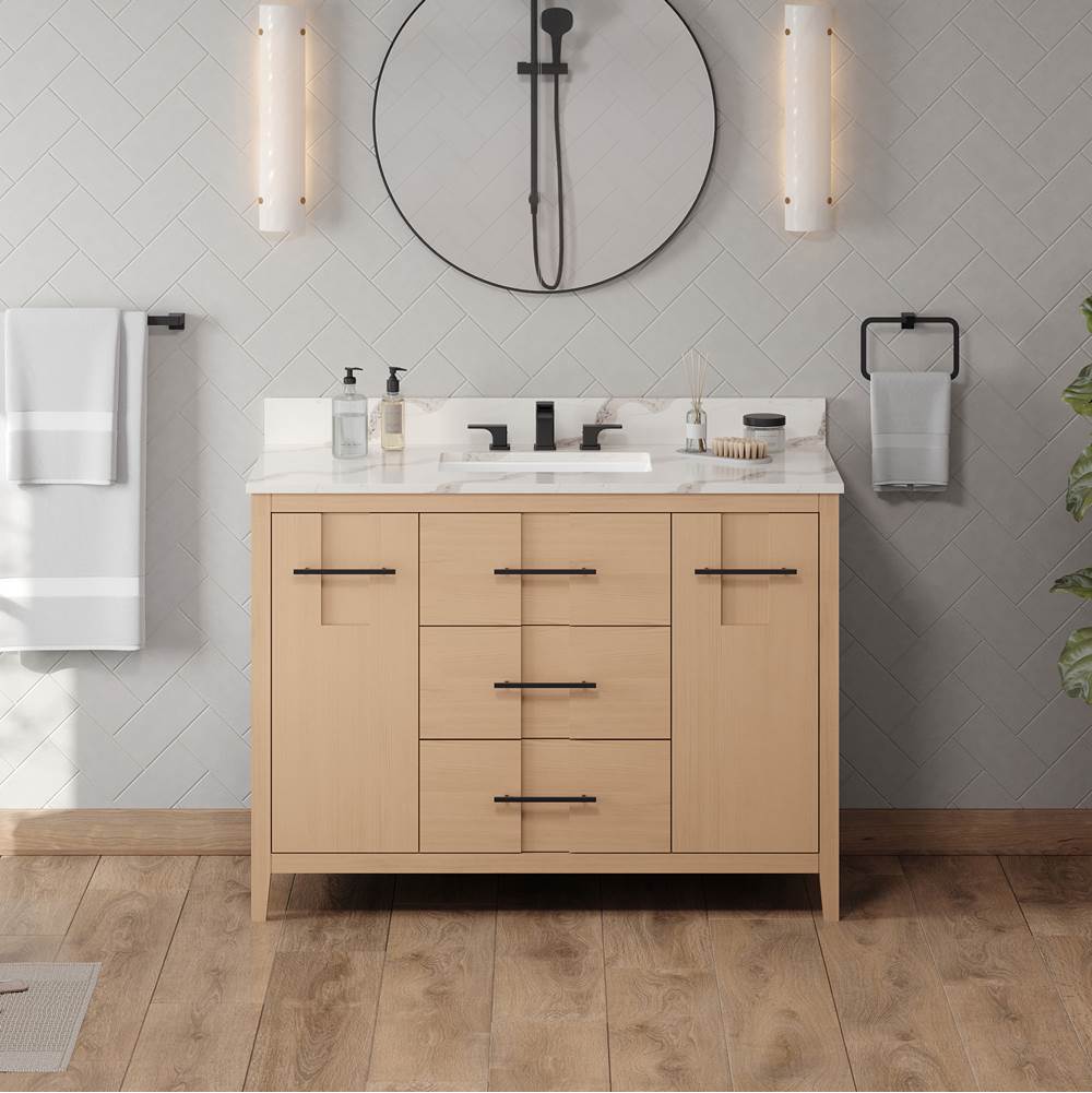48'' Black Katara Vanity, Calacatta Vienna Quartz Vanity Top, Undermount Rectangle Bowl