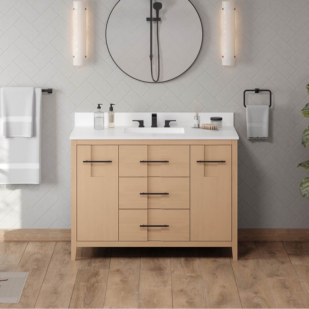 48'' Black Katara Vanity, White Quartz Vanity Top, Undermount Rectangle Bowl