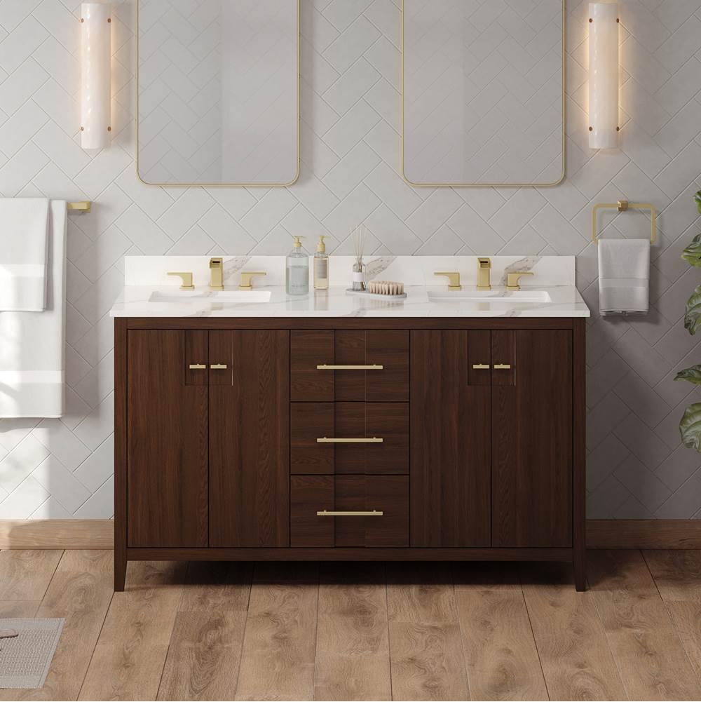 60'' Black Katara Vanity, Double Bowl, Calacatta Vienna Quartz Vanity Top, Two Undermount Rectangle Bowls
