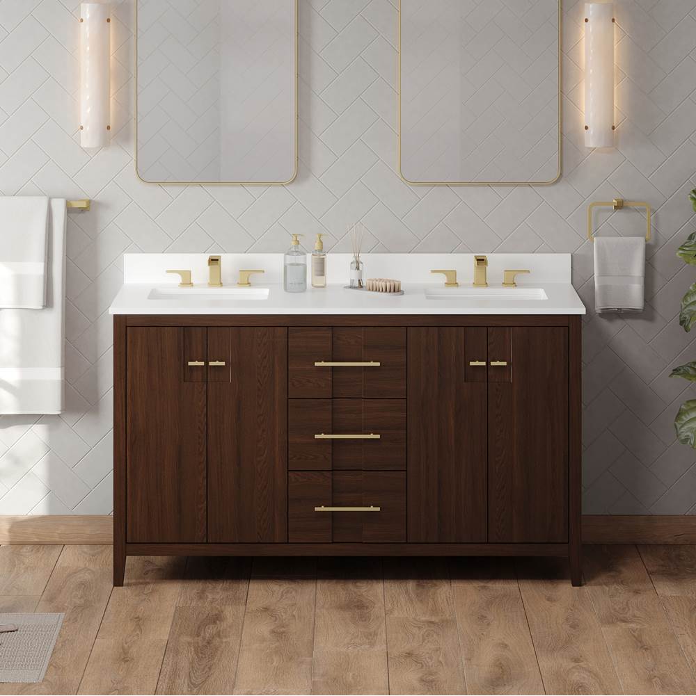60'' Black Katara Vanity, Double Bowl, White Quartz Vanity Top, Two Undermount Rectangle Bowls