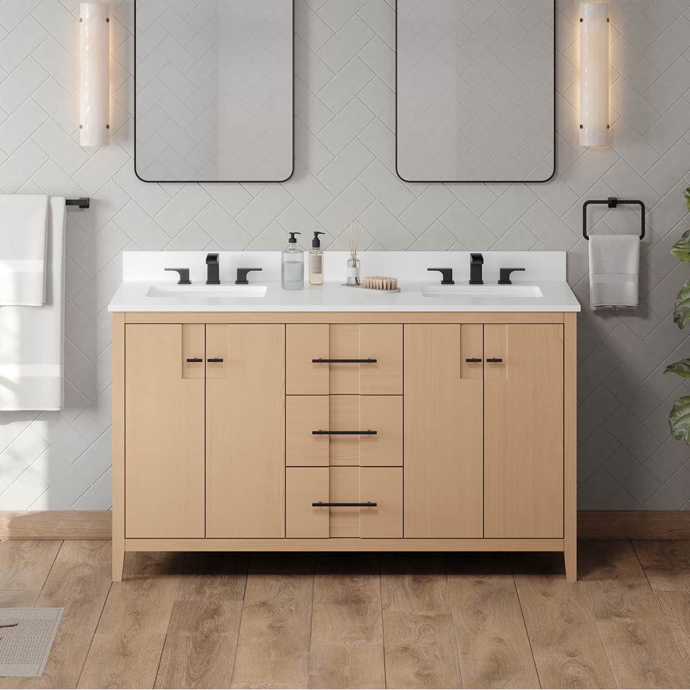 60'' Black Katara Vanity, Double Bowl, White Quartz Vanity Top, Two Undermount Rectangle Bowls