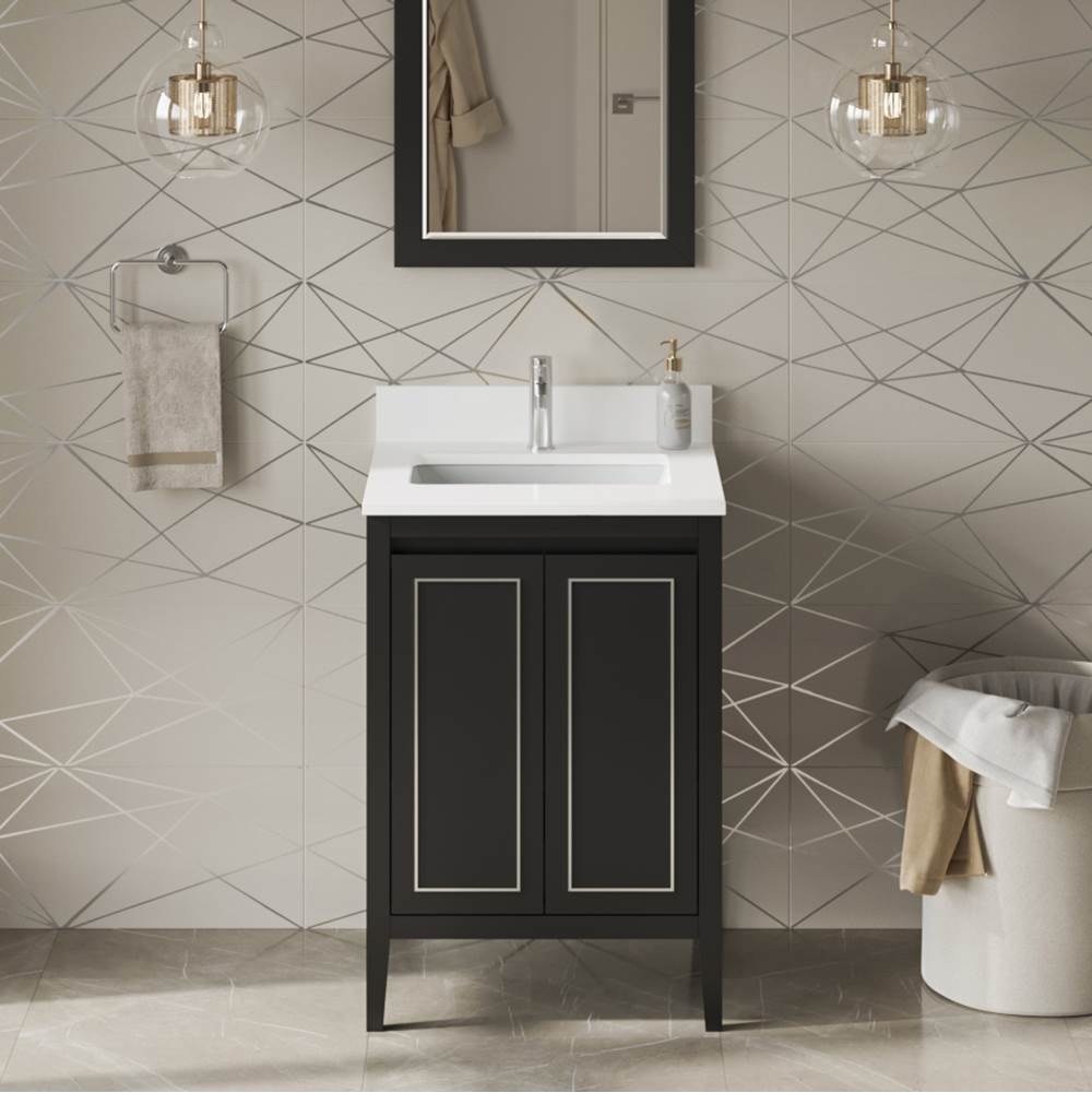24'' Black Percival Vanity, White Quartz Vanity Top, Undermount Rectangle Bowl